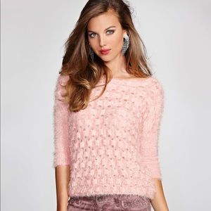 Guess pink three-quarter sleeve fuzzy sweater ✨
